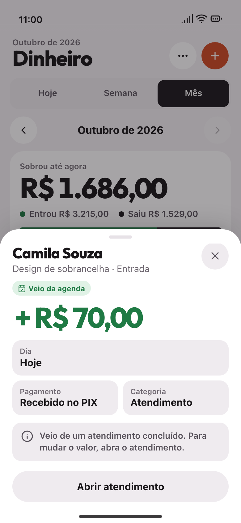 Entrada lançada sozinha a partir de um atendimento concluído
